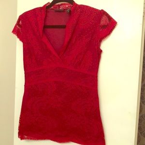 New York & Company Bright red lace top